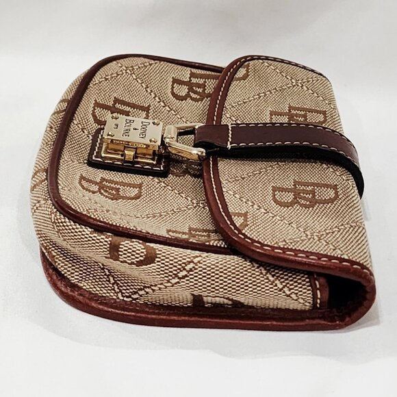 Dooney & Bourke BROWN LEATHER Logo Purse Bag Small Canvas Monogram Gold Used - Picture 8 of 16